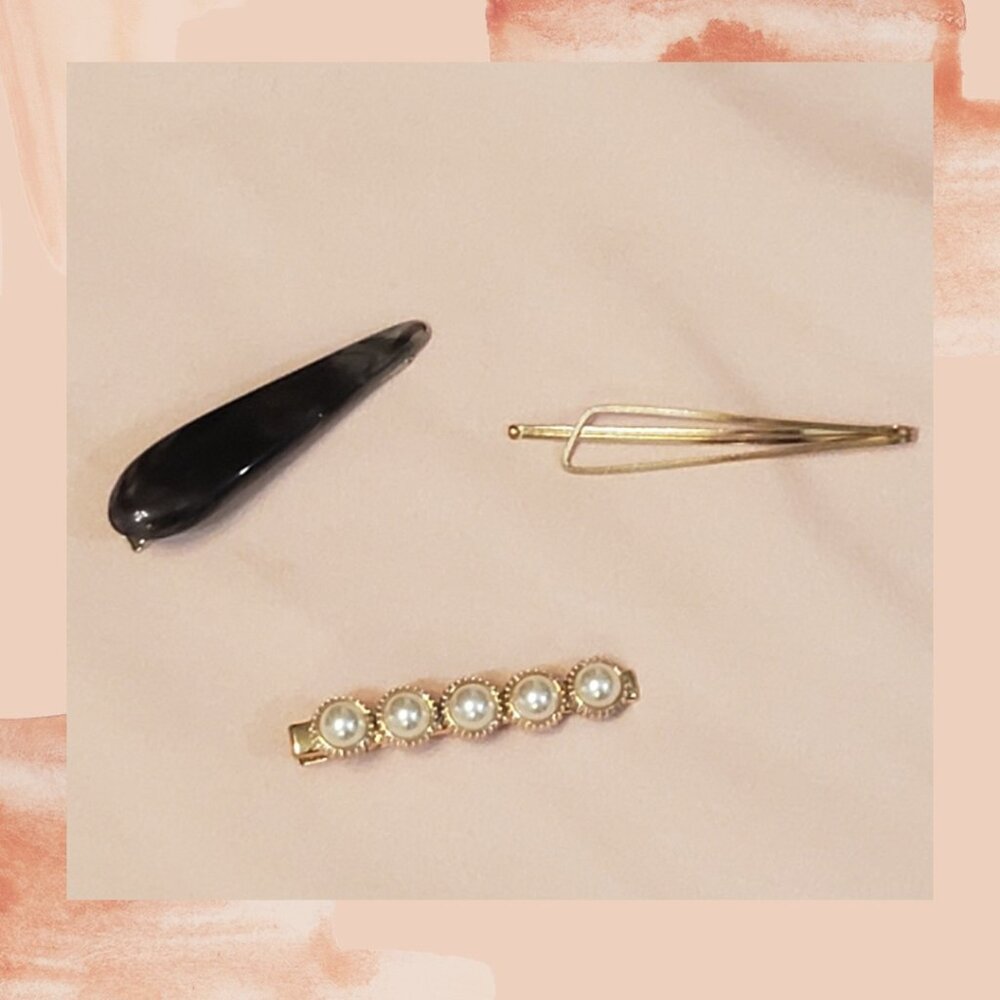Black & Gold Pearl 3 Piece Hair Pin Clips Set